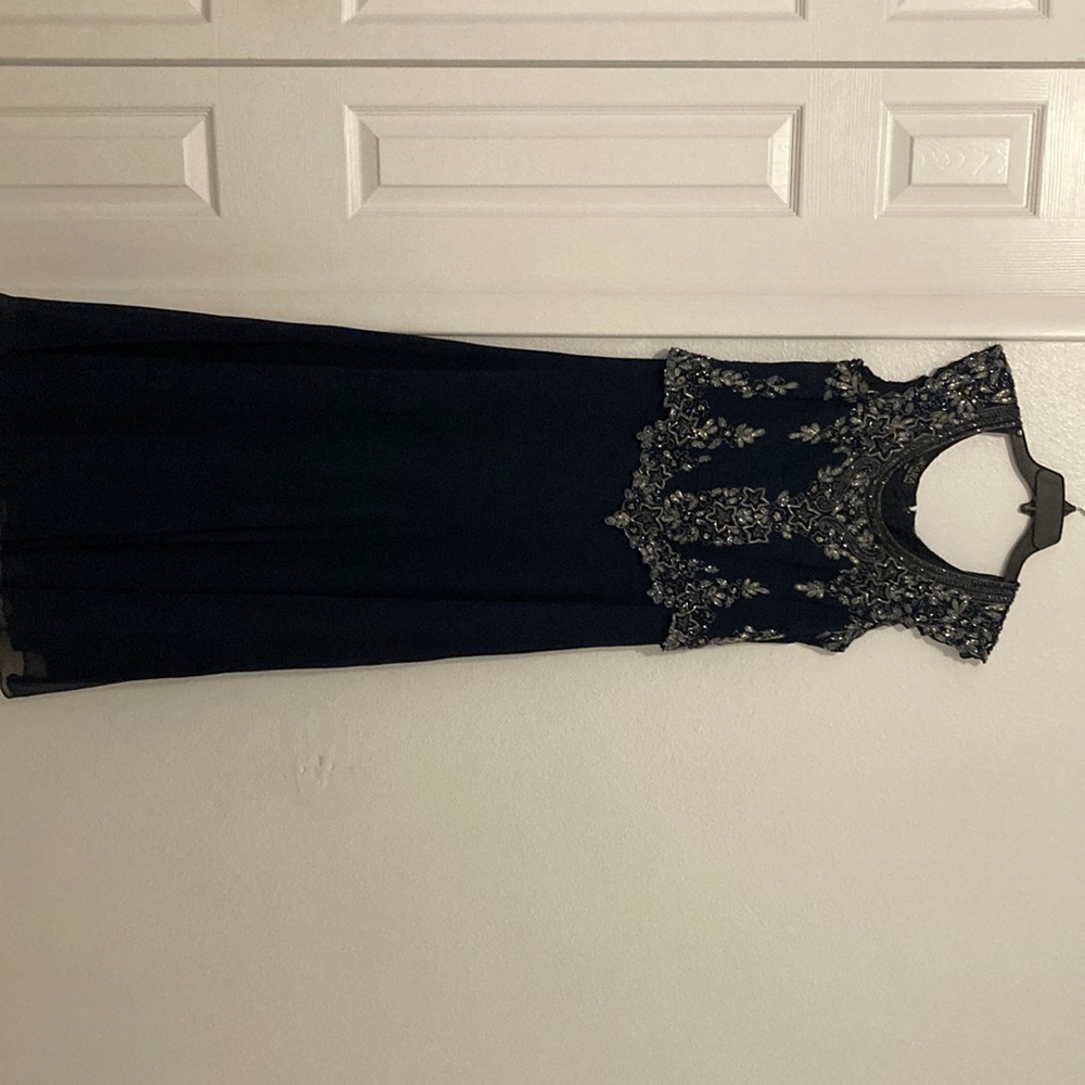 Dark royal blue straight dress with nice Crystalline